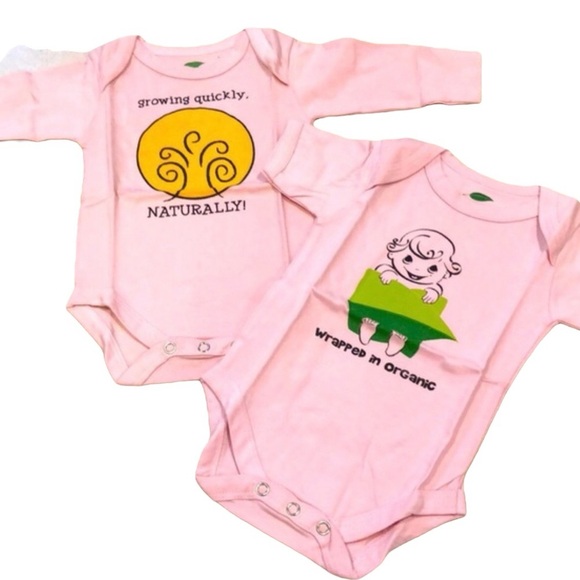 THE GREEN CREATION ORGANIC COTTON ONE PIECE BABY GIRL PINK 2 PACK SZ 0 TO 3 MO - Picture 1 of 8